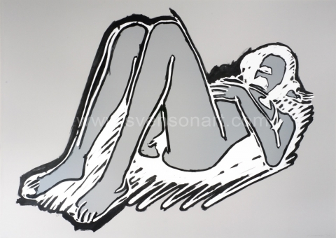  - Monica reclining on back, knees up