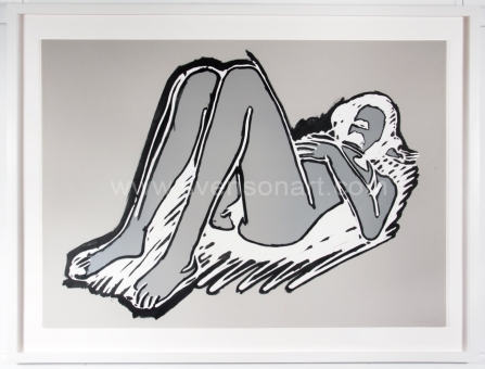   - Monica reclining on back, knees up