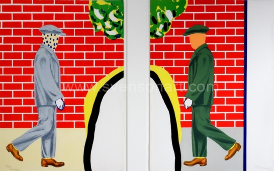 Raveel Roger - Twee mannen voor rode bakstenen muur (tweeluik)