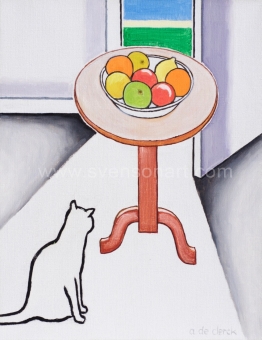 De Clerck Antoon - Interieur met vruchtenschaal en kat