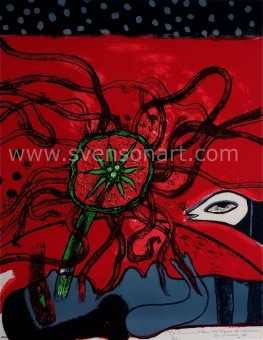 Corneille Guillaume - Femme, Fleur exotique et oiseau